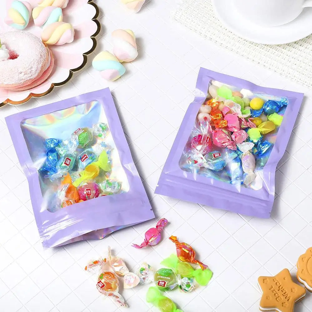 100PCS Laser Thicken Plastic Aluminum Foil Ziper Lock Packaging Bag  Resealable Jewelry Necklace Bracelet Storage Pouch Food Bag