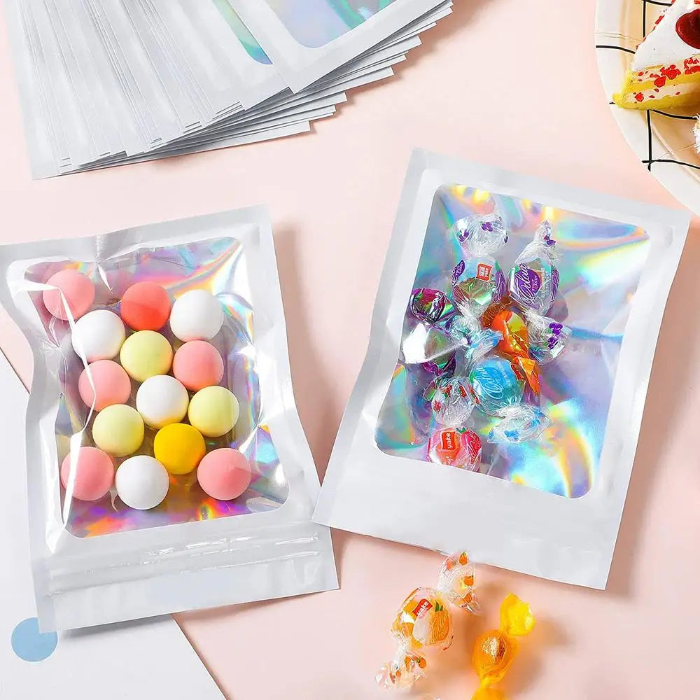 100PCS Laser Thicken Plastic Aluminum Foil Ziper Lock Packaging Bag  Resealable Jewelry Necklace Bracelet Storage Pouch Food Bag