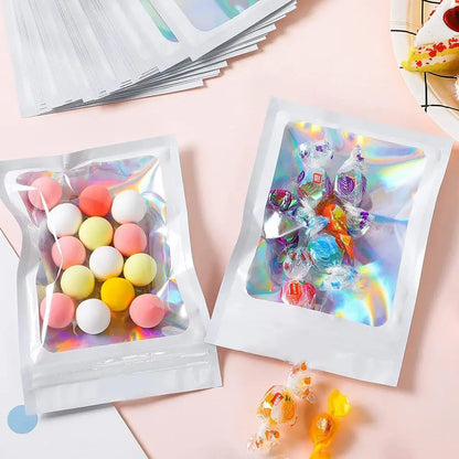 100PCS Laser Thicken Plastic Aluminum Foil Ziper Lock Packaging Bag  Resealable Jewelry Necklace Bracelet Storage Pouch Food Bag