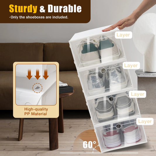 24 pcs Thick Transparent Shoe Box Simple Plastic Drawer Style Stackable Box Dustproof Free Combination Rack