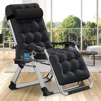 Comfy Folding Recliner Chair - Bedroom & Living Room, Patio Lounge Chair with Removable Cushion for Indoor Outdoor