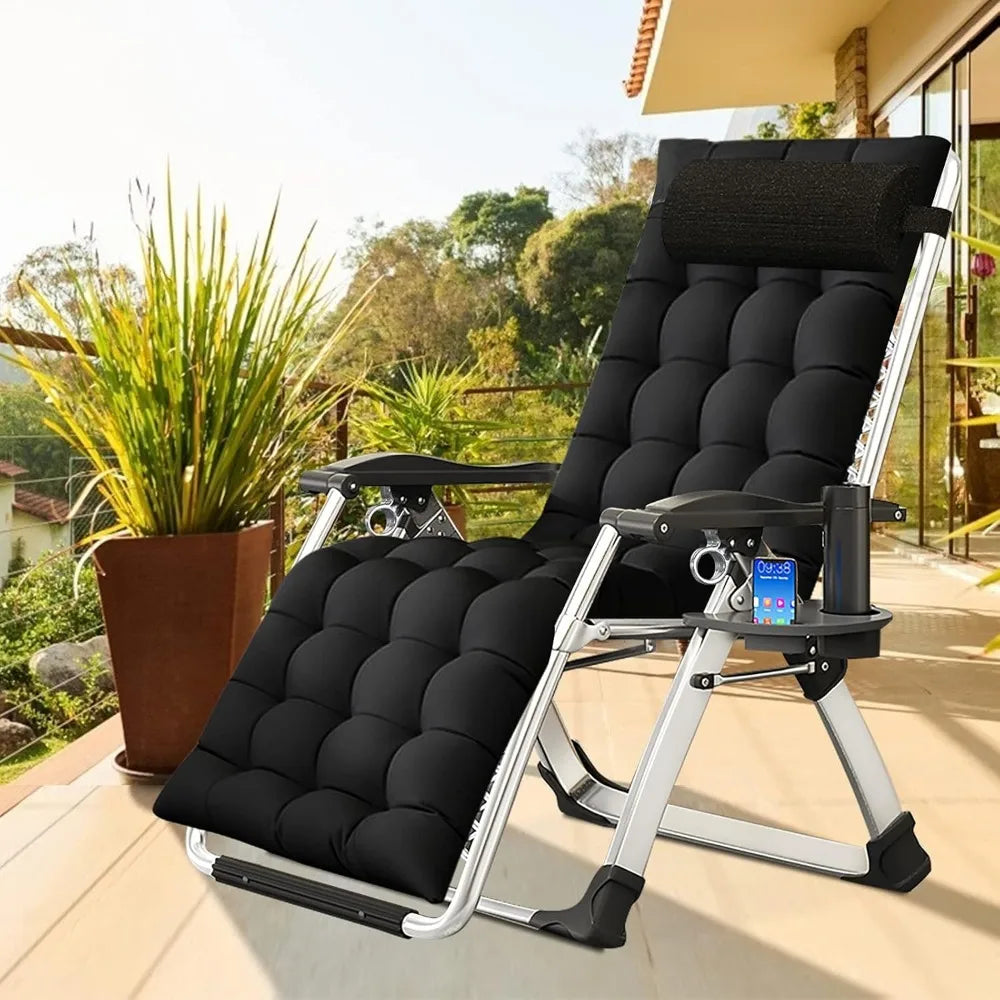 Comfy Folding Recliner Chair - Bedroom & Living Room, Patio Lounge Chair with Removable Cushion for Indoor Outdoor