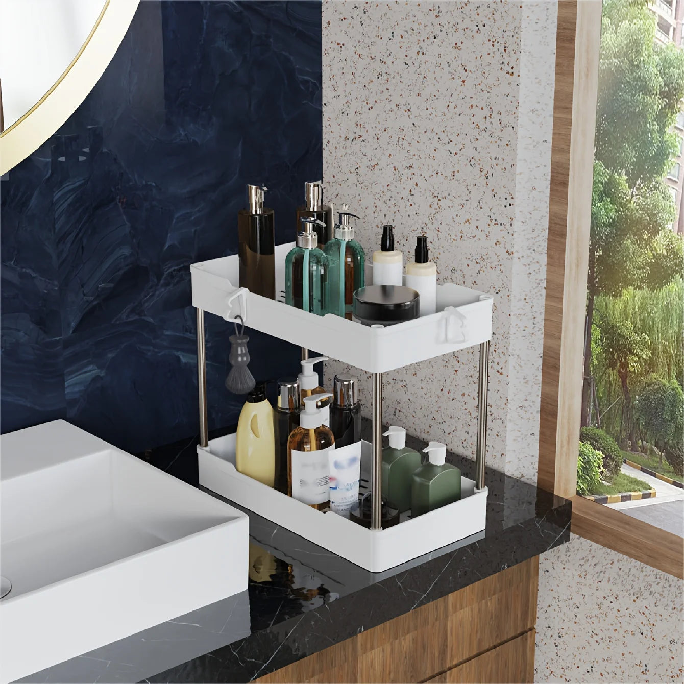 3pcs Under Bathroom Sink Organizers – Countertop Storage Racks for Cosmetics, Kitchen & Bathroom Use, Large, Medium, Small Sizes